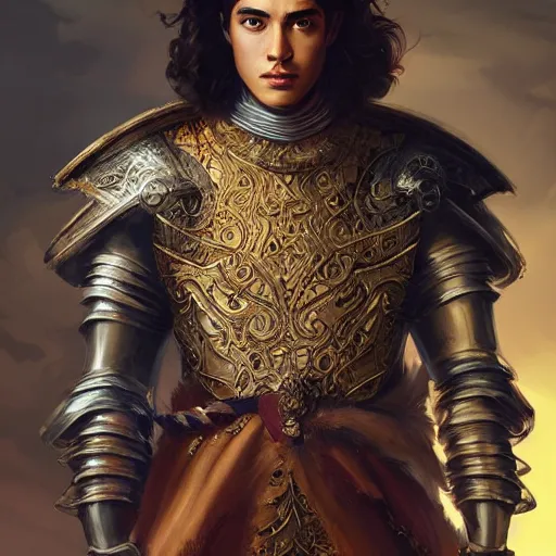 Image similar to renaissance peruvian prince, riccardo scamarcio, art by artgerm and greg rutkowski and magali villeneuve, intricate renaissance armor, portrait, highly detailed, digital painting, trending on artstation, concept art, sharp focus, illustration