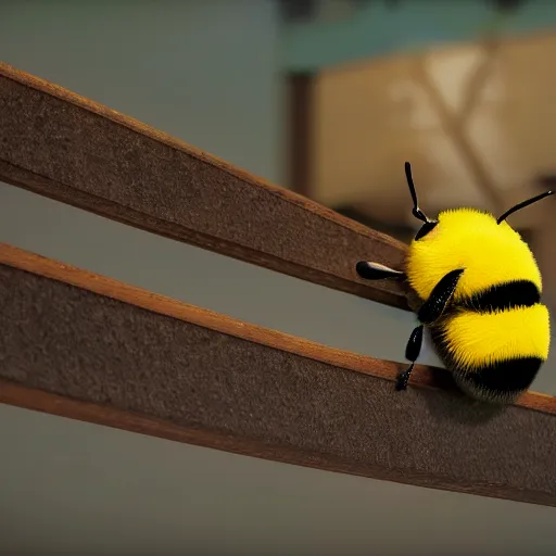 Image similar to cute bee at bee university, photorealistic, octane render, rtx, hdr, unreal engine, digital art widescreen 8 k, studio ghibli, disney, wlop