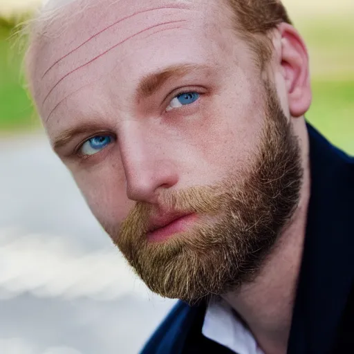 Image similar to Middle aged blue eyed, very pale, blond balding English man with stubble