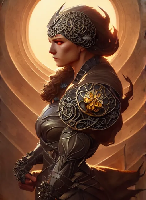 Image similar to Muscular and powerful medieval knight portrait, art nouveau, fantasy, intricate flower designs, elegant, highly detailed, sharp focus, art by Artgerm and Greg Rutkowski and WLOP