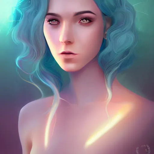 Prompt: portrait of a woman inspired by lois van baarle, charlie bowater, illustration iridescent, iridescent hair, face, hair styles, light make up self confidence, cinematic 8 k