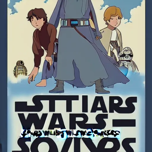 Prompt: Star Wars A New Hope poster in the style of Studio Ghibli