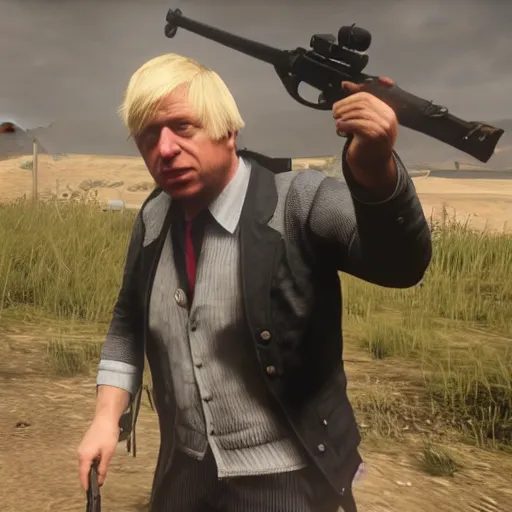 Prompt: Boris Johnson in Red Dead Redemption 2, game screenshot