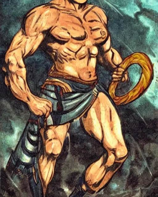 Prompt: cu chulainn, cuhullin, irish legendary warrior, and his ability to achieve warp spasm : muscular transformation with inhuman rage.