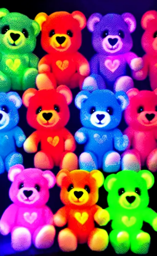 Prompt: care bears at woodshock blacklight style