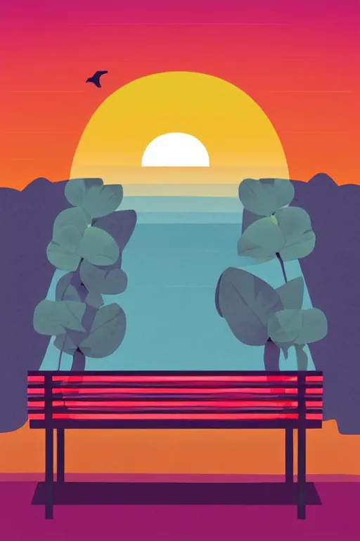 Image similar to minimalist boho style art of a colorful bench at sunset, illustration, vector art