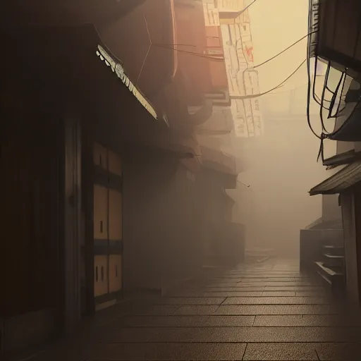 Image similar to a japanese alleyway in the style of blade runner 2049, volumetric lighting,