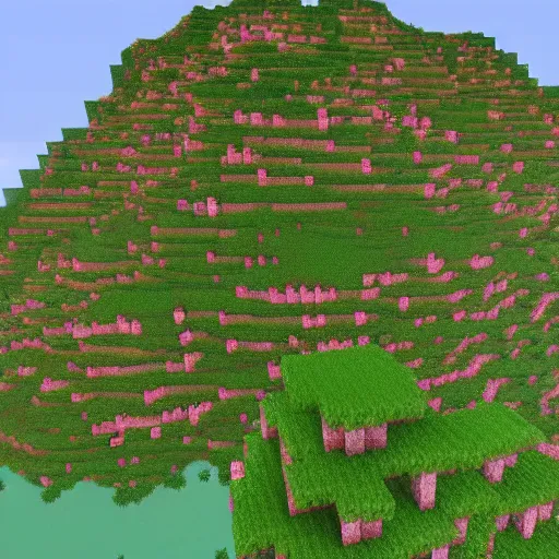 Image similar to beautiful landscape of a sakura forest on a mountain in minecraft