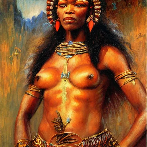 Image similar to Shaka Zulu painted by gaston bussiere