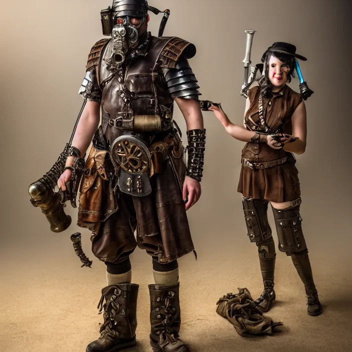 Image similar to professional full length photograph of a dieselpunk warrior. Extremely detailed. 8k