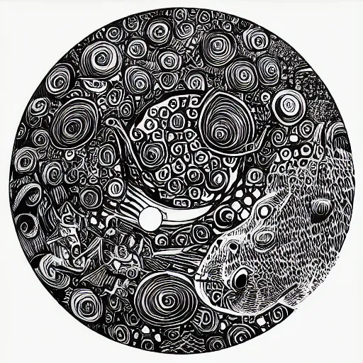 Image similar to black and white ink doodle illustration of a hippo sized planet, style by peter deligdisch, peterdraws