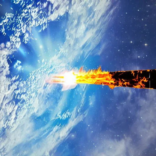 Prompt: satellite on fire in space