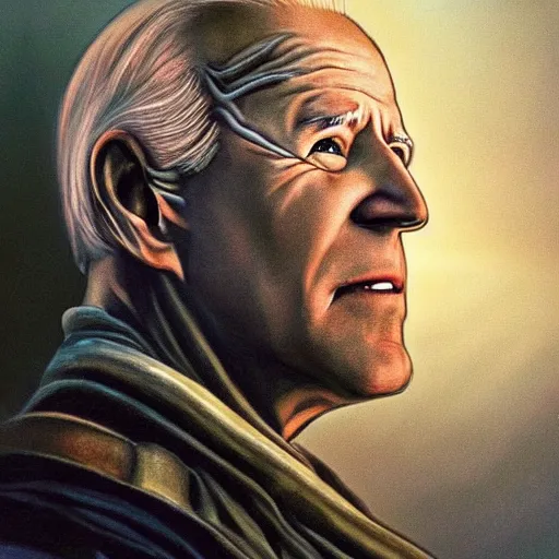 Prompt: joe biden as a photorealistic fremen Dune, shai hulud, freman, shai-hulud, artstation hall of fame gallery, editors choice, #1 digital painting of all time, most beautiful image ever created, emotionally evocative, greatest art ever made, magnum opus masterpiece, movie poster, 4k, highly detailed, cinematic lighting