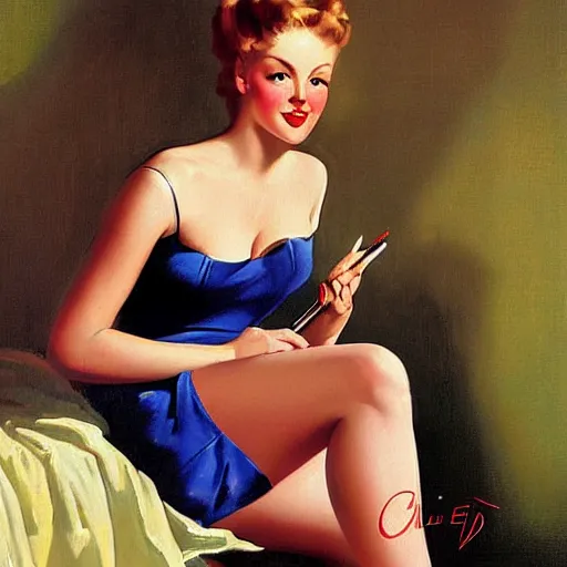 Image similar to woman painting by gil elvgren