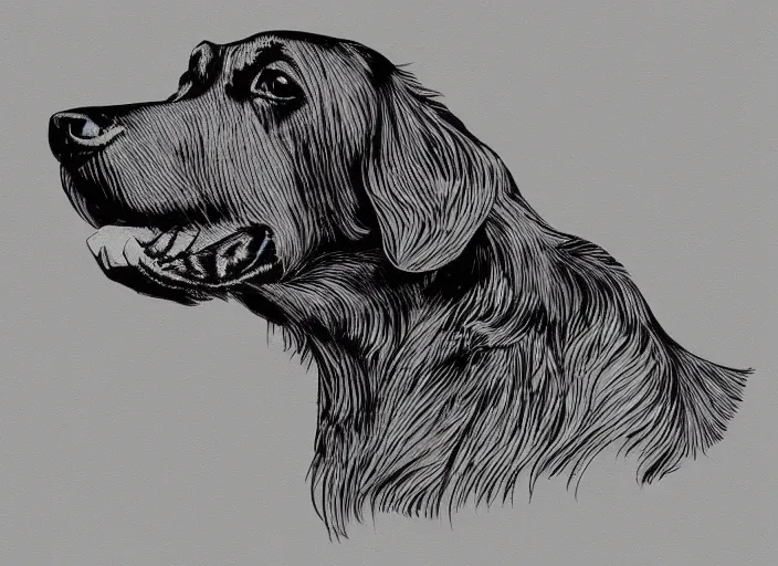 Image similar to illustration of a dog. black thin ink outline