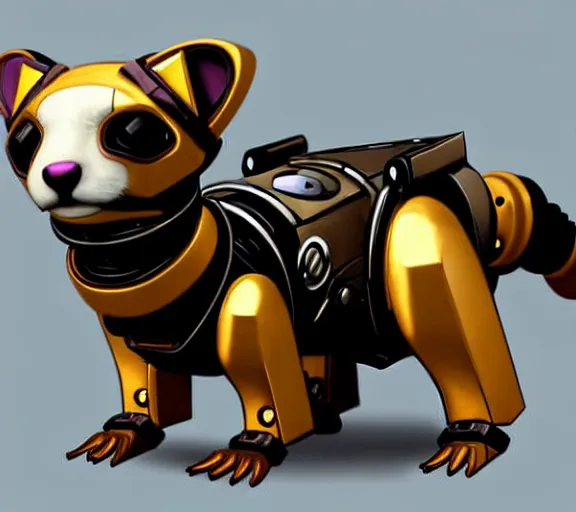 Image similar to futuristic steampunk ferret - shaped pet - robot, steampunk ferret - inspired robot, borderlands - inspired ferret - shaped robot