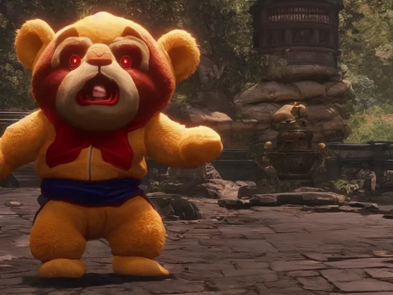 Prompt: Teddy Ruxpin in Mortal Kombat 11, PS5, 5k, in-game cimematic