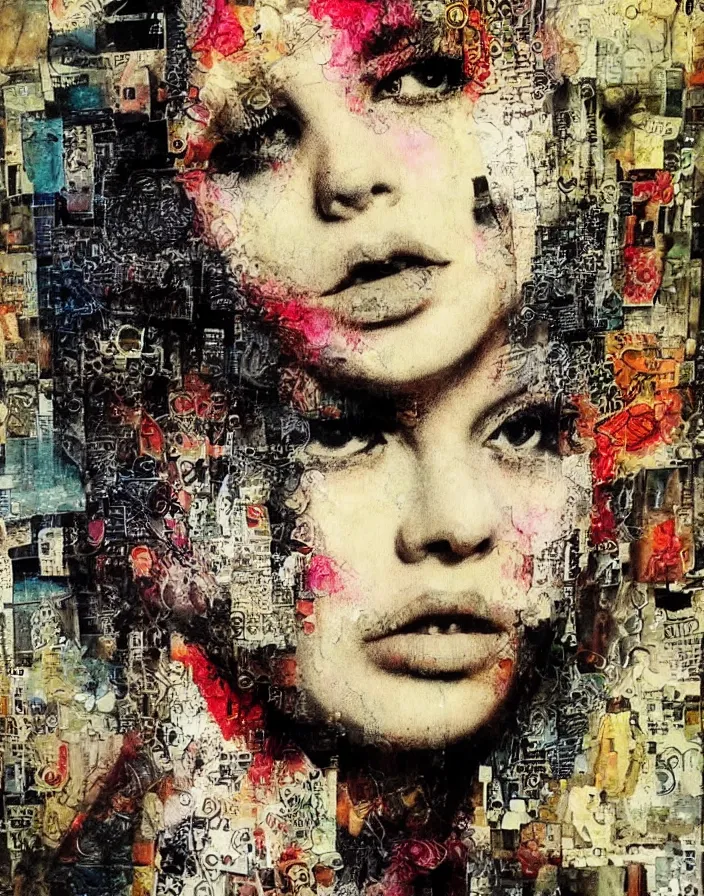 Image similar to deja vu detailed mixed media collage with canvas texture, conteporary art, punk art, realistic face, photorealistic, expressionism, masterpiece, perfect composition, spectacular quality, intricate oil details