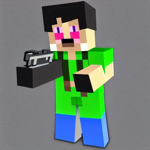 Image similar to a minecraft creeper holding a gun to your face