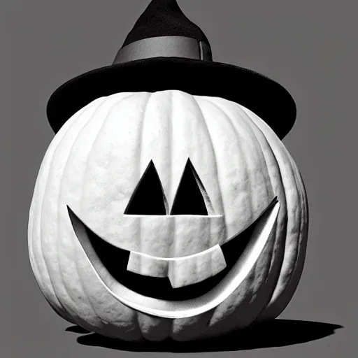 Prompt: a halloween pumpkin wearing a black hat, an ambient occlusion render by master of saint giles, polycount contest winner, sots art, rendered in maya, sketchfab, ambient occlusion