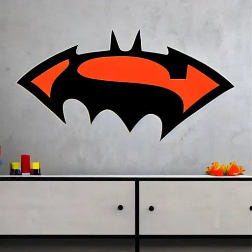 Image similar to die cut sticker, batman in a superman suit, splatter paint