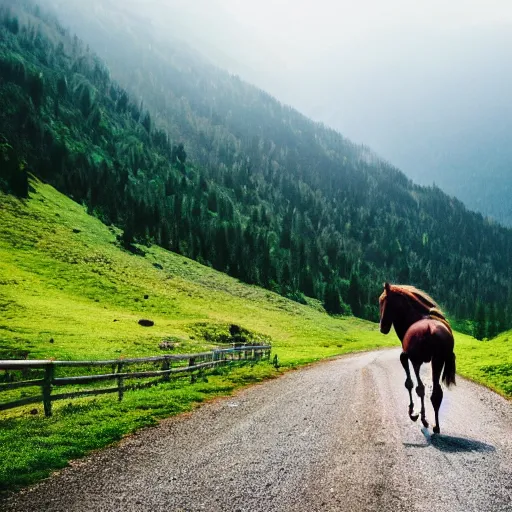 Image similar to horse on bicycle in the mountains