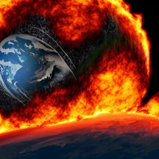 Prompt: Planet earth burning, seen from space, digital painting, realist, landscape
