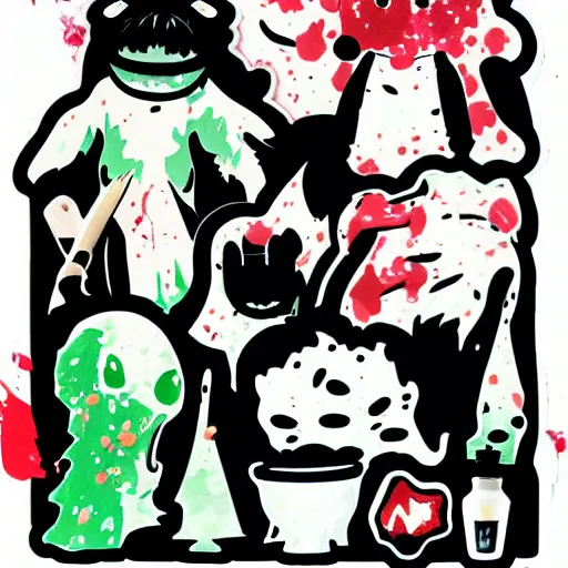 Image similar to die cut sticker, ghibli characters, splatter paint