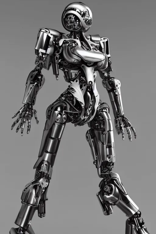 Image similar to full body cyborg female concept, hydrologic pistons, humanoid form, robot servo, metalized mecha muscle, monkey limbs, digital art, in the style of ben lol, brian sum, ramil sunga, herbert lowis, furio tedesschi, christopher cao, artstation, pinterest, deviantart, photoshop, octane render, unreal engine