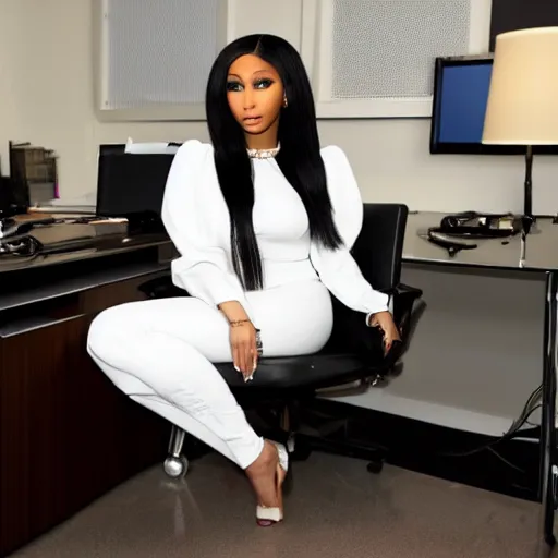 Prompt: nicki minaj sitting in white office