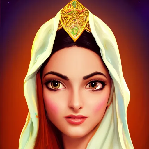 Image similar to a portrait of an arabian princess in a disney movie, oil painting, pale colors, high detail, 8 k, wide angle, trending on artstation,