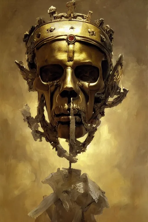 Image similar to beautiful expressive oil painting portrait of ancient roman god emperor cyborg with a skull mask ascending wearing the civic crown, art by anders zorn, wonderful masterpiece by greg rutkowski, beautiful cinematic light, american romanticism by greg manchess, jessica rossier