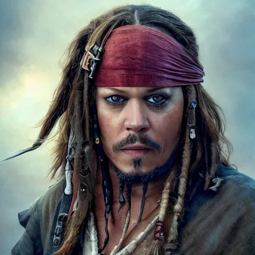 Image similar to hyperrealstic mixed media image of matt damon as captain jack sparrow, stunning 3 d render inspired art by istvan sandorfi and greg rutkowski, perfect facial symmetry, realistic, highly detailed attributes and atmosphere, dim volumetric cinematic lighting, 8 k octane extremely hyper - detailed render, post - processing, masterpiece