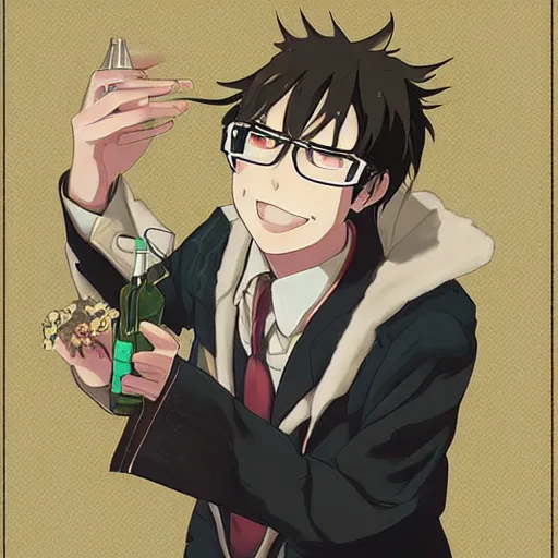 Image similar to portrait of the drunken biologist, anime fantasy illustration by tomoyuki yamasaki, kyoto studio, madhouse, ufotable, trending on artstation