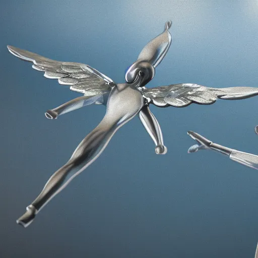 Prompt: sweet silver angels over the sea, octane render