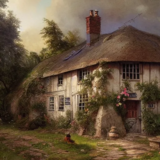 Prompt: Jean-Baptiste Monge and Alex Ross a artwork of an 19th century english cottage