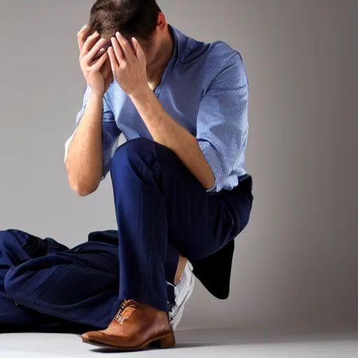 Image similar to man looking at his pants with confused look