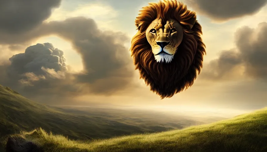 Image similar to cloud in the shape of a lion, matte painting, highly detailed, 8k