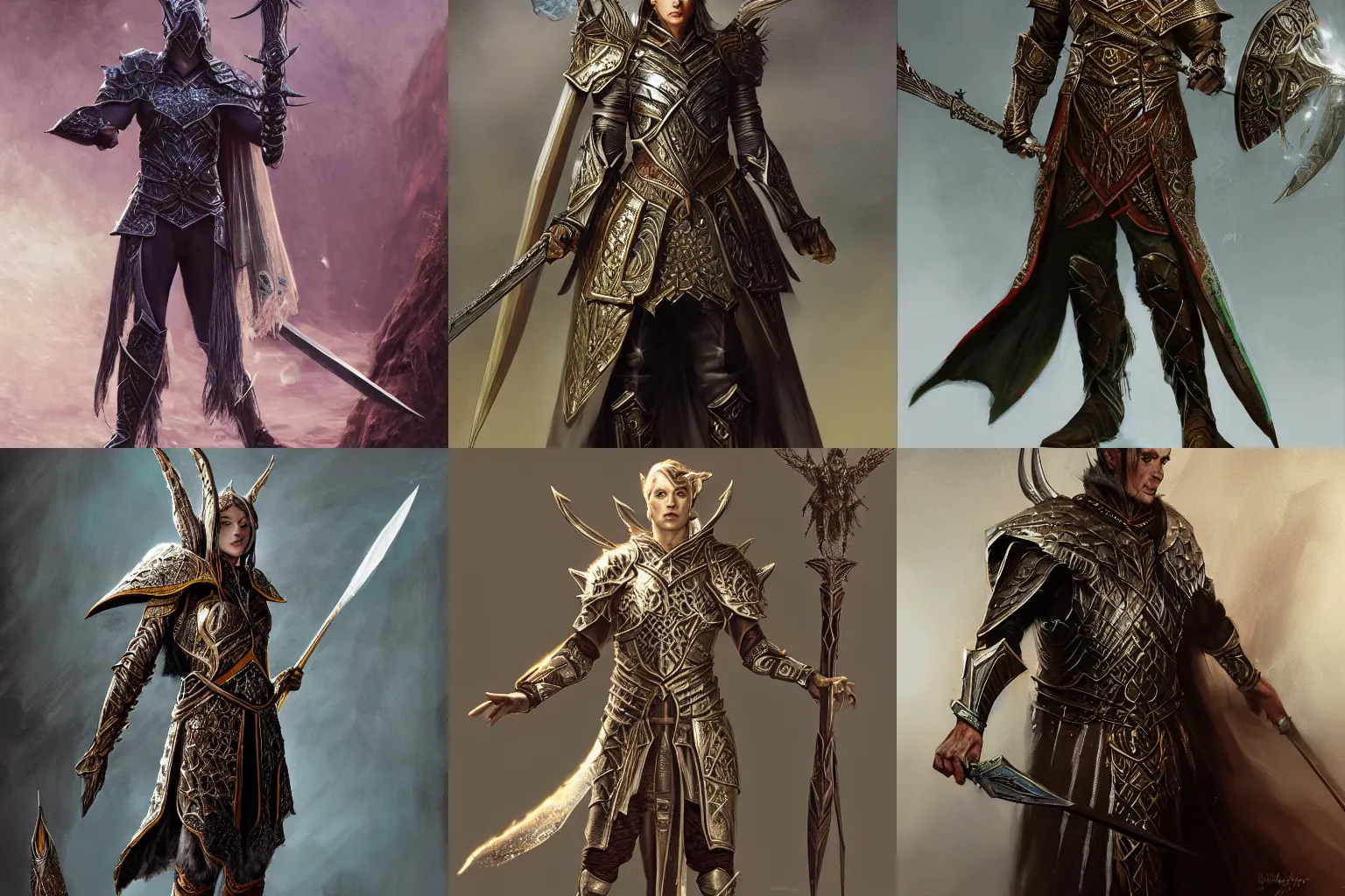 Prompt: Fashion model in highly detailed High Elvensorcerer armor with Elven magical staff, by Blizzard Elder Scrolls, WETA, LOTR, craig mullins, greg rutkowski, trending on artstation , centered