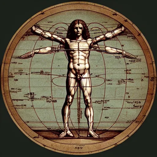 Prompt: 2 5 th century style da vinci's vitruvian man aliens 1 9 8 9 version, scientific schematics alien proportions on a circle, blueprint, hyperdetailed vector technical documents, callouts, archviz, legend, patent registry