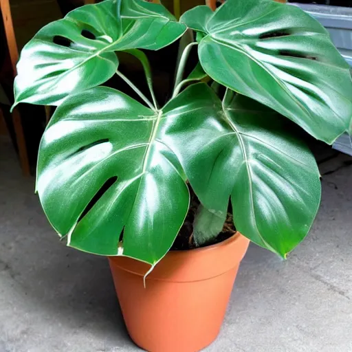Prompt: giant monstera in a pot