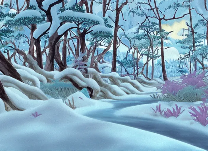 Image similar to wooded snowdrift landscape from mulan ( 1 9 9 8 )