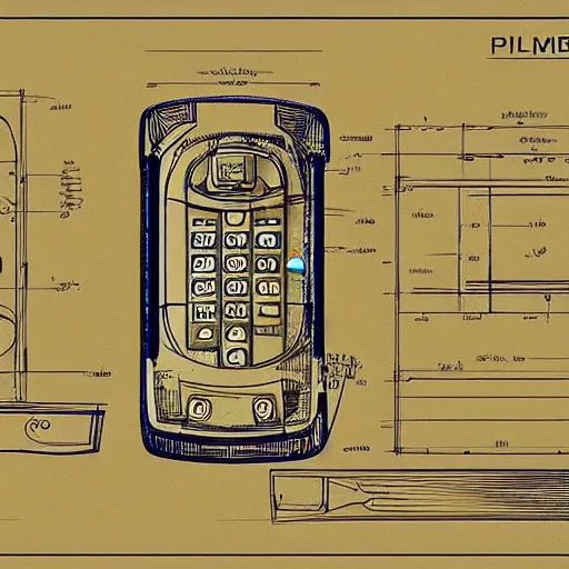 Prompt: blueprints of the first phone, illustrated by leonardo da vinci, trending on artstation, 4 k digital art, polycount