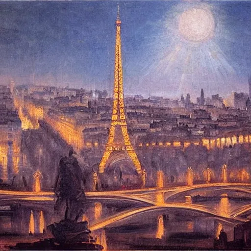 Prompt: paris in 1 9 3 0 at night, renaissance painting, ultra details