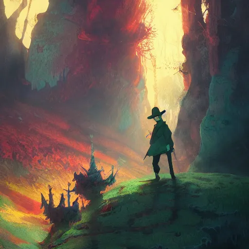 Prompt: snufkin in hell, digital illustration portrait design, by android jones and greg rutkowski, retrowave color scheme, detailed, cinematic lighting, wide angle action dynamic portrait