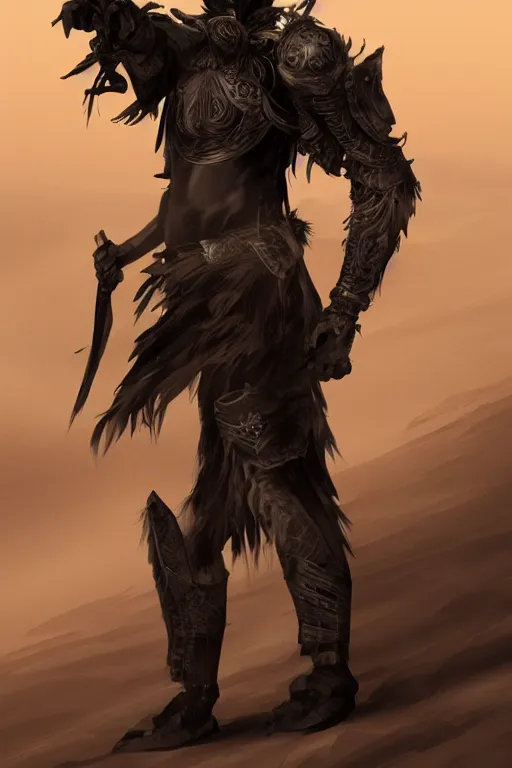 Prompt: black lion warrior in the desert, human - like, anthro, artstation