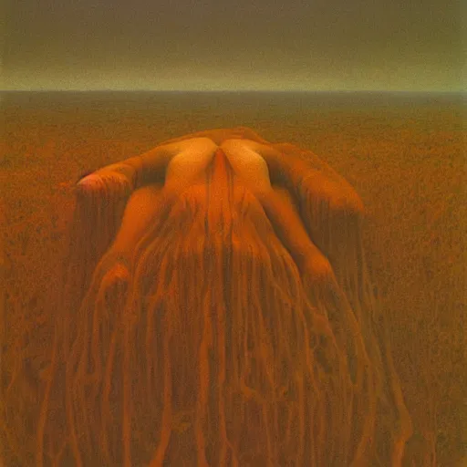 Image similar to camp by Zdzisław Beksiński, oil on canvas