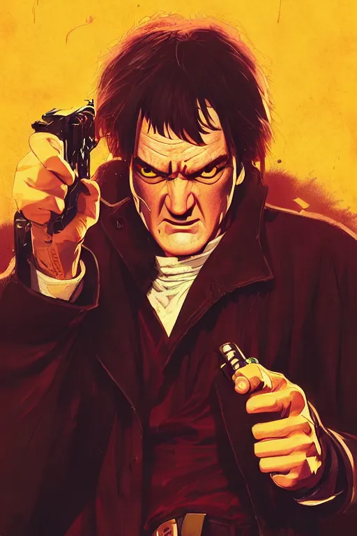 Image similar to quentin tarantino, manga cover art, detailed color portrait, artstation trending, 8 k, greg rutkowski