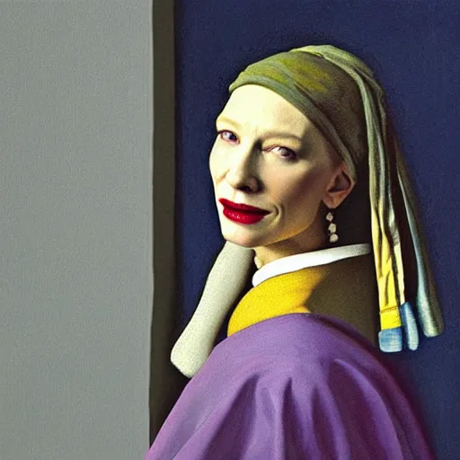 Image similar to portrait of cate blanchett , painting by Vermeer