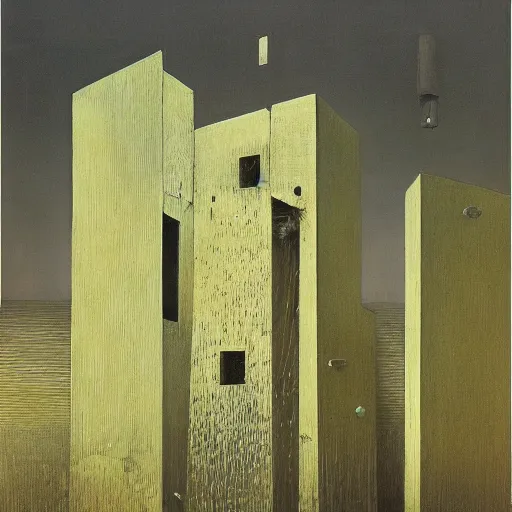 Prompt: tall boxes growing out of space next to each other, zdzislaw beksinski